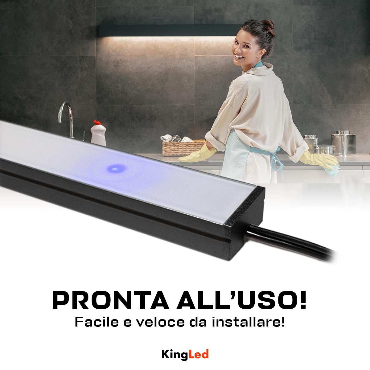 Barretta Led su misura con dimmer touch per sottopensili - Colore Nero - Personalizzabile da 30cm a 200cm con luminosità regolabile (150 cm, Luce Naturale 4000K)