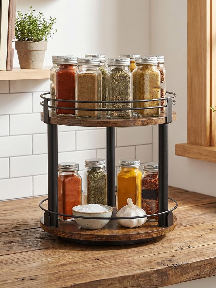 Plateau tournant en bois Lazy Susan pour dessus de table pour garde-manger, salle de bain, vanité, décoration d'intérieur