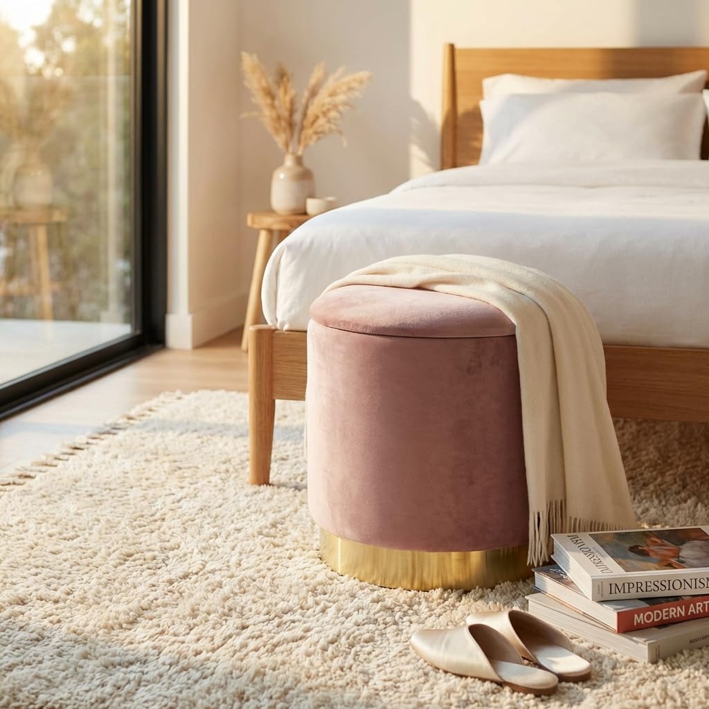 Pouf contenitore rotondo in velluto - OCTAVIA Rosa