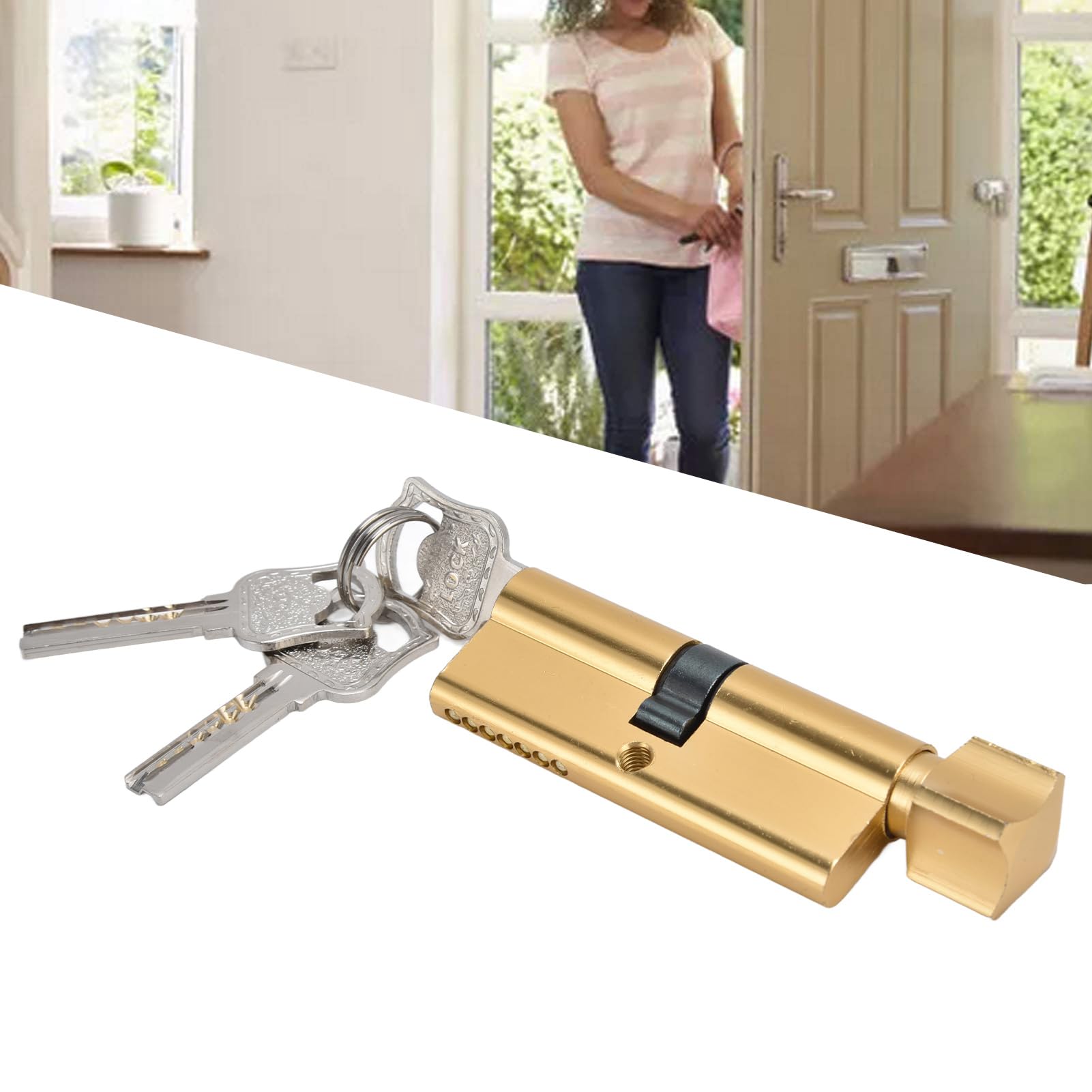 Lock Cylinder Cylinder Lock Door Locker Core Home Security System Tool Aluminum with Key for Cabinet Mailbox Drawer Cupboard Cable Bike Locks (Gold)