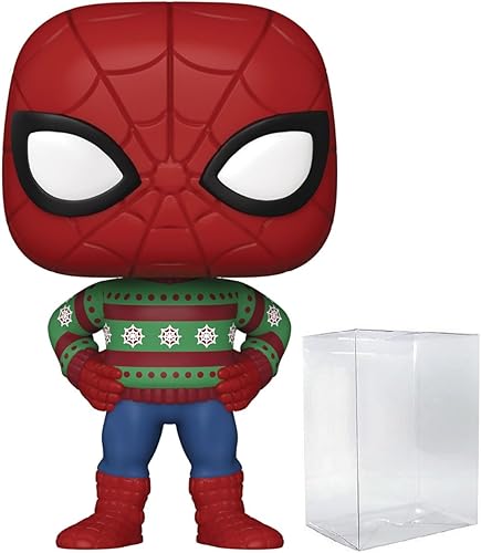 POP Marvel Holiday - Figura de vinilo Funko de Spider-Man con suéter feo (paquete con funda protectora de caja compatible), multicolor, 3.75 pulgadas