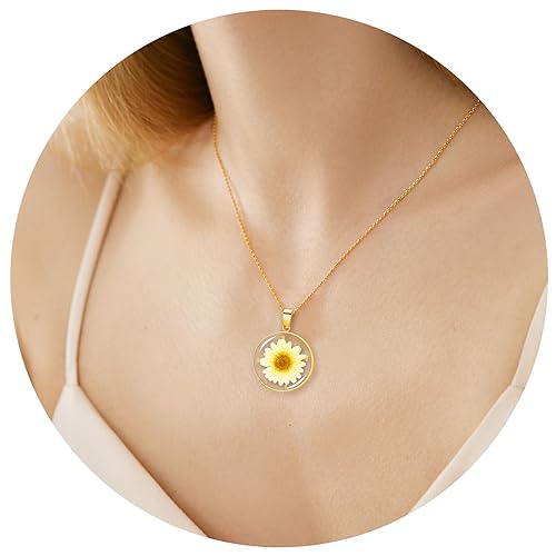 Miniatura 3 de Daisy Pressed Flower Necklace,Personalized Gold Handmade Necklace,April Birth Flower Necklace for Women,Symbols of Caring and Strong, Perfect Gifts