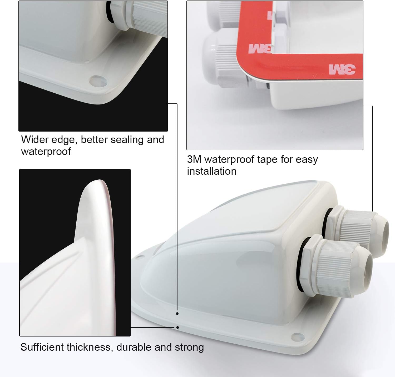 Haoguo ABS Solar Double Cable Entry Gland for All Cable Types 2mm² to 6mm² for Solar Project on RV Camper Van Travel Trailer Boat Cabin-Black upper&lower cover Black