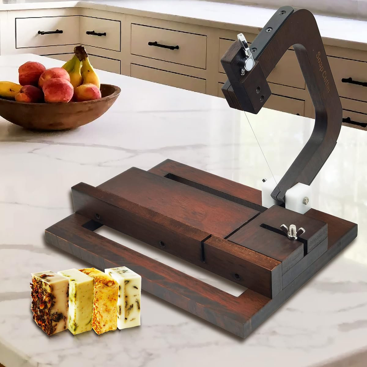 Cortador de jabón de madera, herramienta de corte de alambre con escala de tamaño, altura cortable 12 cm, cortador de jabón de un solo alambre para jabón hecho a mano, velas de mantequilla de queso
