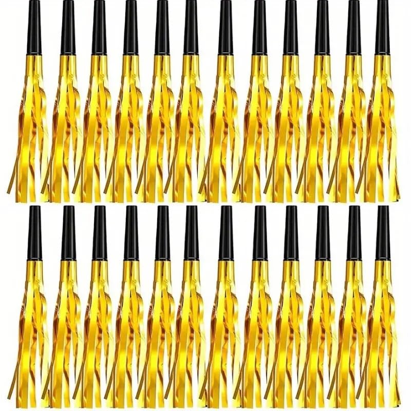 Party Noisemakers Gold/Silver Party Blowers Birthday Childrens Party Toy Accessory Bag Filler (Gold Party Blowers, 24, Party Blowers)