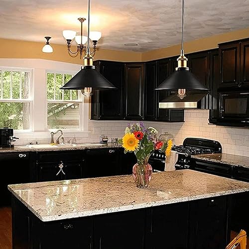 Miniatura 3 de Luces colgantes vintage de metal negro, lámpara colgante creativa de paraguas, cableado de latón cepillado E26E27 Base de araña para isla de cocina,