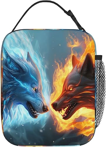 Miniatura 3 de SARA NELL Bolsa de almuerzo térmica con aislamiento de lobo frío y hielo fresco y fuego para mujeres, hombres, adolescentes, niños, bolsa de