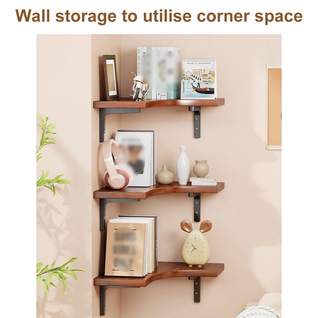 Rustikales Holz-Wandregal für Wohnzimmer, Schlafzimmer, Küche, Bücherregal, Wandaufbewahrungsregal, Eckregal, Dreieck-Regal, originelles Holz, 1-stöckiges Regal, Präsentationsständer, Halter Küche, Haushalt & Wohnen
