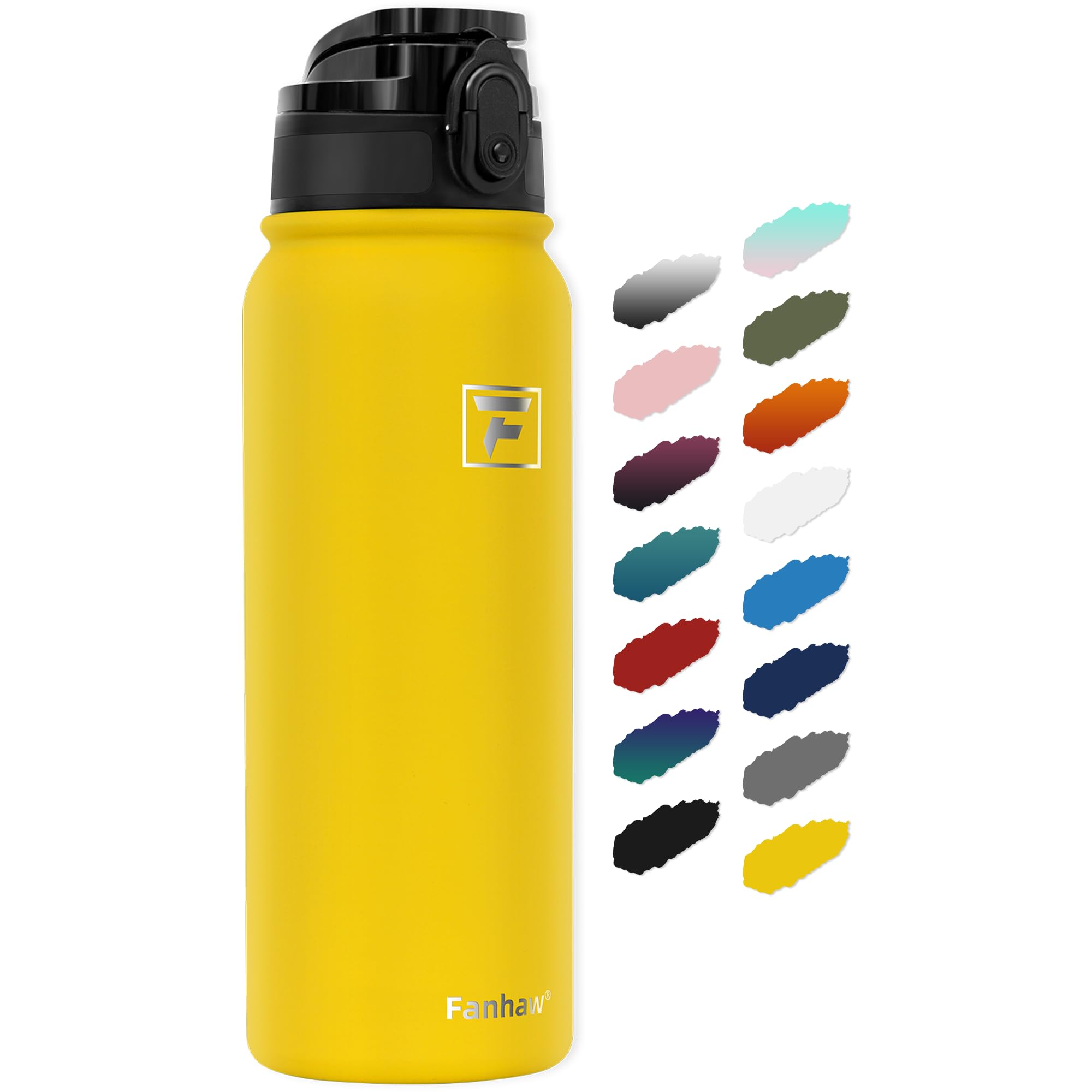 Fanhaw 20 oz Insulated Stainless Steel Water Bottle with Anti-Dust Chug Lid, Leakproof Vacuum Metal Bottle for Kids, Women & Men (Yellow)