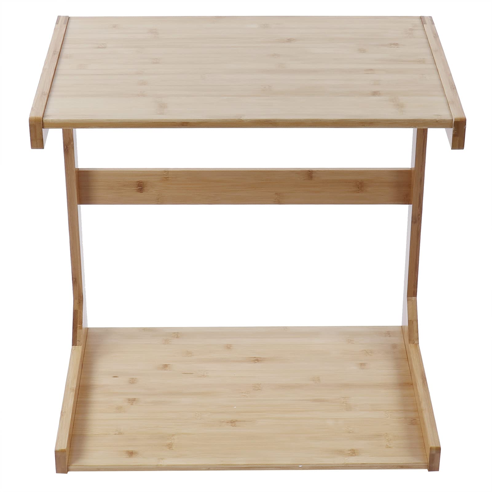 Ausla Mesa Auxiliar en Forma de C Mesa Auxiliar de bambú 22,2 X 14,8 X 22,8 Pulgadas con Ruedas Bloqueables Almacenamiento de 2 Niveles Esquinas Redondeadas para sofá Dormitorio Uso Portátil
