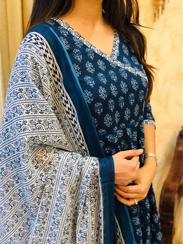 Image of Pinkmint Women Printed Angarakha Kurta and Pant Set with Dupatta ll Wedding Suit Set ll Gift Kurta Set