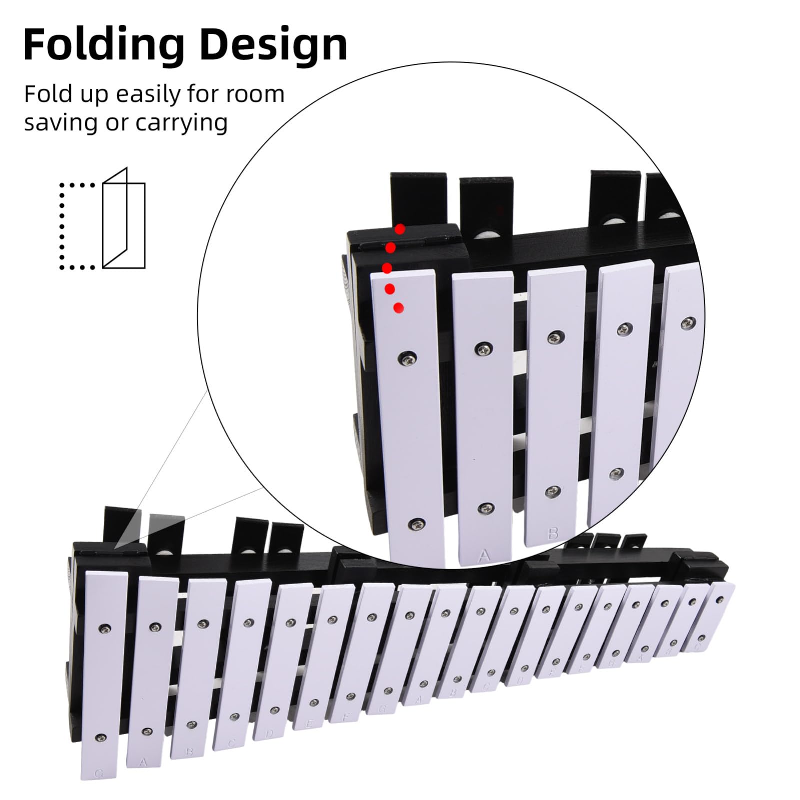 Xilofono Pieghevole a 30 Note con Barre in Alluminio da 5 mm – Strumento Musicale a Percussione per Bambini e Adulti, Design e Bianco, Ideale per Apprendimento e Musicale