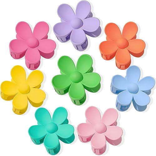 Flower Hair Clips - 8PCS Cute Big Jaw Clips For Women & Girls, Thick Matte Non Slip Daisy Clips, 8 Colors