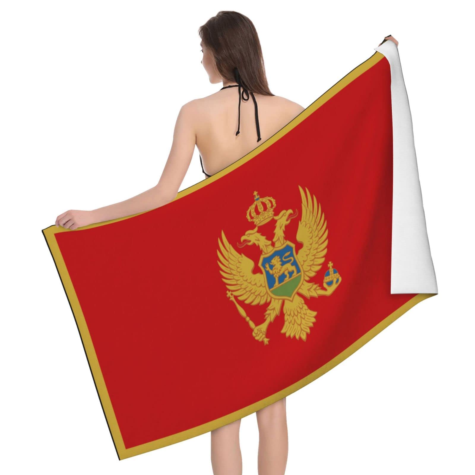 LSRCPD Beach Towels Flag Of Montenegro Yoga Swim Sports Gym For Adults Women 80X130Cm