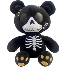Spooky Skeleton Bear Plush Toy 7.87 Inch Horror Cute Skull Stuffed Animal, Perfect Creepy Gift for Halloween, Christmas, Easter & Eerie Birthday Home Decor Black
