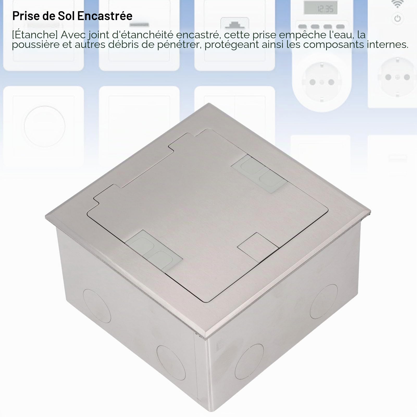 Fockety Boîte de Sortie au Sol, 2500W 16A 2 Prises 1 USB 1 Port Ordinateur Prise Encastrée au Sol Preuve de l'eau Multifonctionnel Boîte de Couverture de Prise électrique pour Les