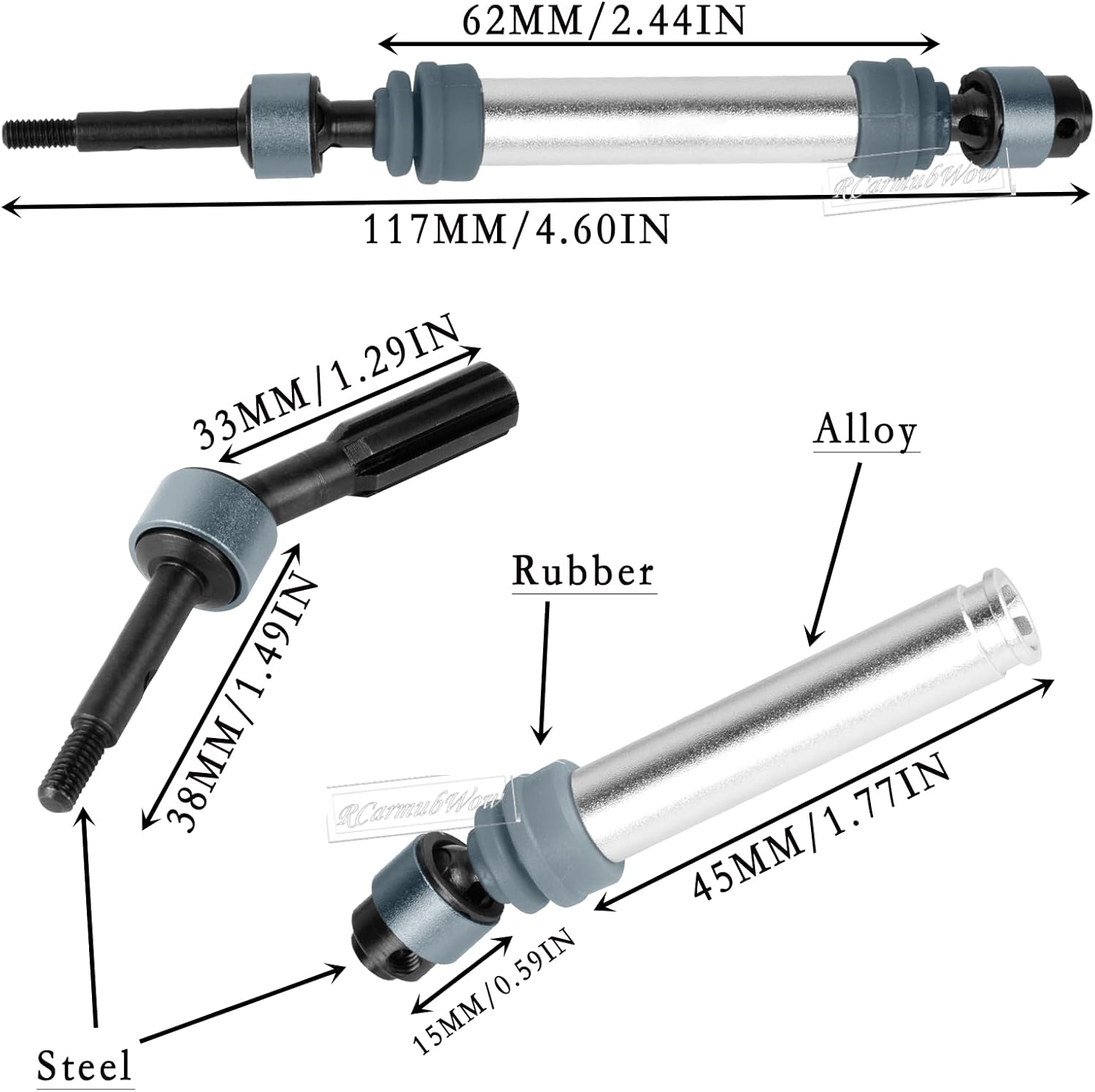 RC Driveshafts Axle Upgrades Part for 1/10 Slash 2WD(VXL),Hard Steel Front & Rear CVD Drive Shafts,2pcs,Silver &Titanium