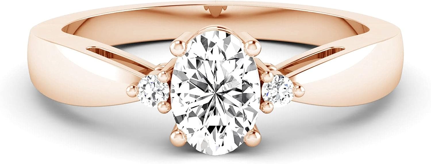 JEWELS FORUM 1.20 Carat TCW Moissanite 14k Gold Engagement Ring For Women 1.00cts Solitaire Oval Lab Grown Diamond 3 Stone Anniversary Wedding Bands (Color D-F/Clarity VS2-SI1)