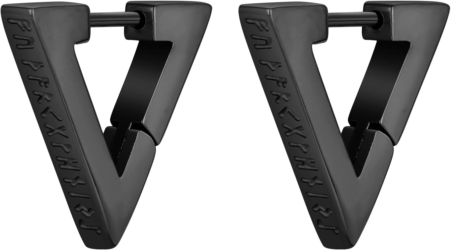 Viking Rune Hoop Huggie Triangle Earrings for Men, Norse Talisman Earrings Jewelry for Men