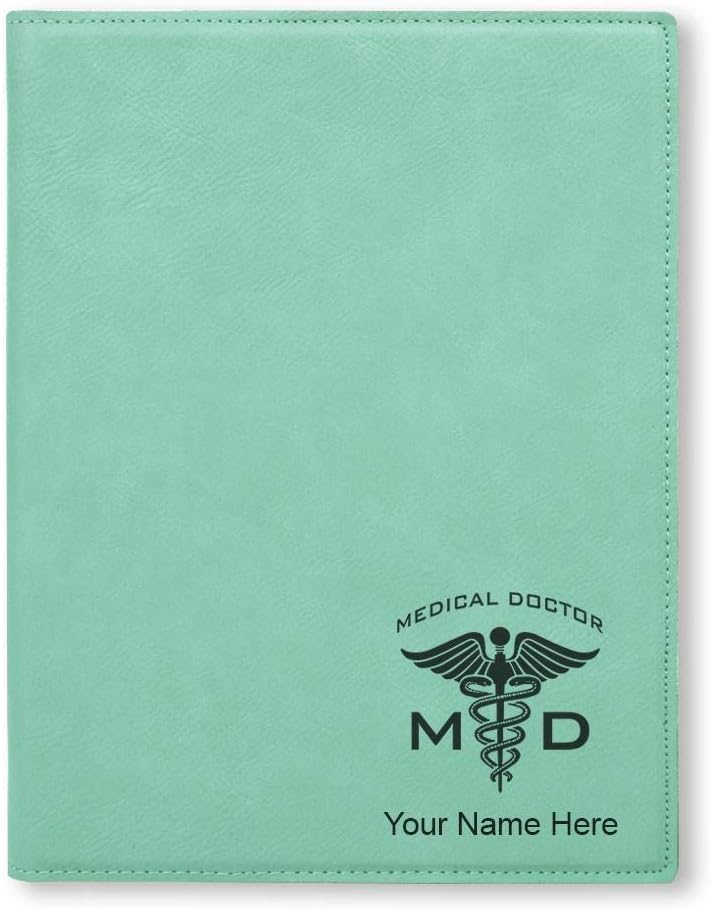Small 7" X 9" Portfolio Notepad, MD Medical Doctor, Personalized Engraving Included (Dark Brown)