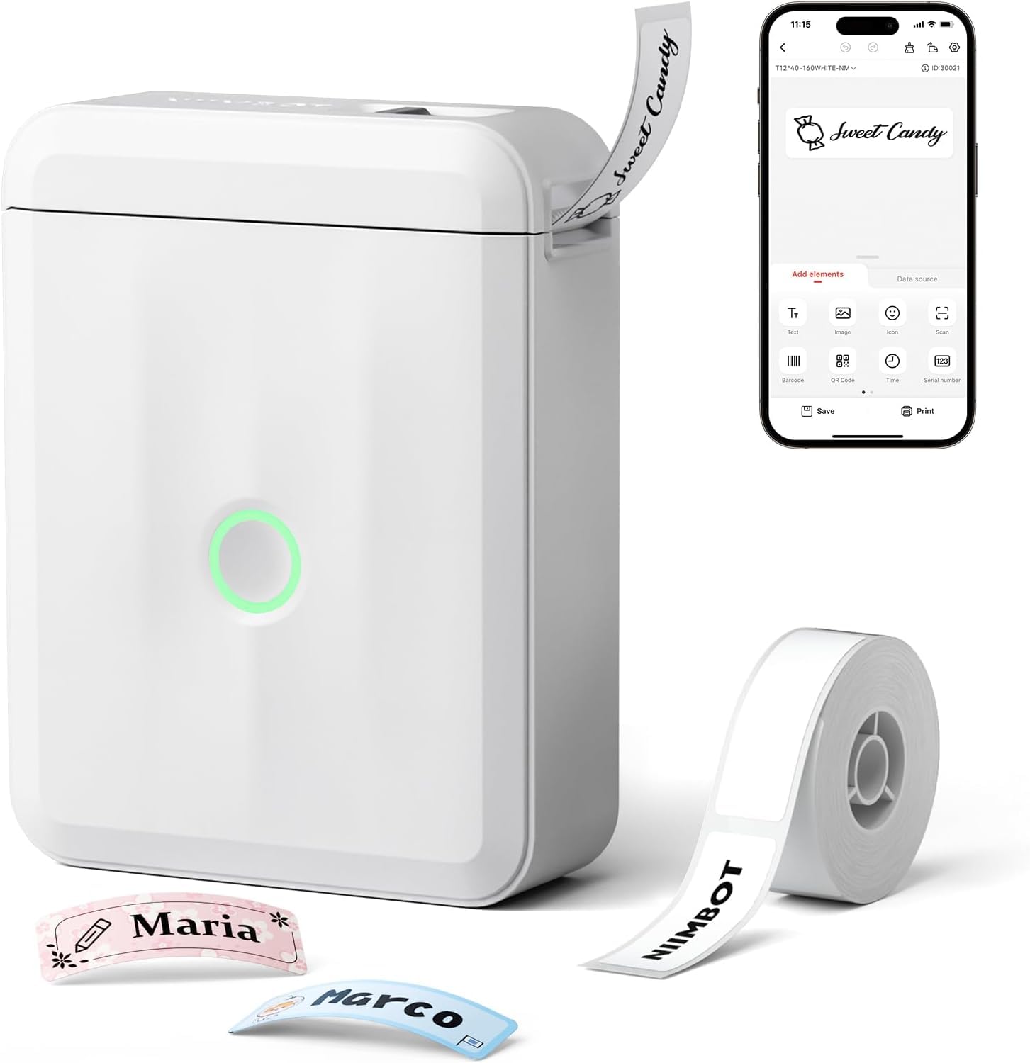 NIIMBOT D110 Mini etiquetadora con Etiquetas, Impresora de Etiquetas Bluetooth, aplicación versátil con más de 60 Caracteres y más de 1000 Iconos, para organizar el hogar, la Cocina, la Escuela y la
