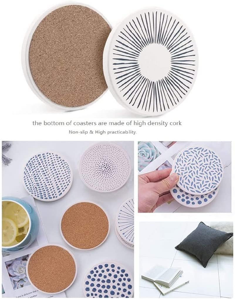 Ceramic Stone with Cork Backing Non-Slip Heat Insulation Table Mat Absorbent Coasters for Drinks Set of 6