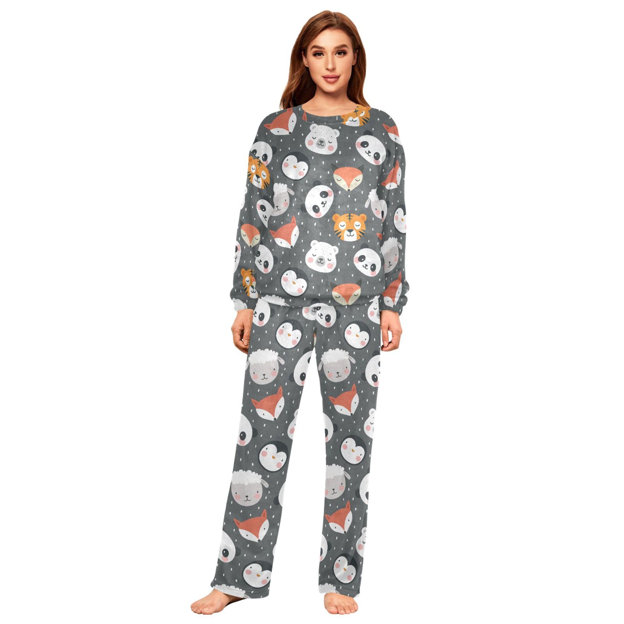 ALAZA Pigiama da donna in pile carino api volanti da donna a maniche lunghe loungewear due pezzi pigiameria da notte pigiama termico super morbido set pigiama, S