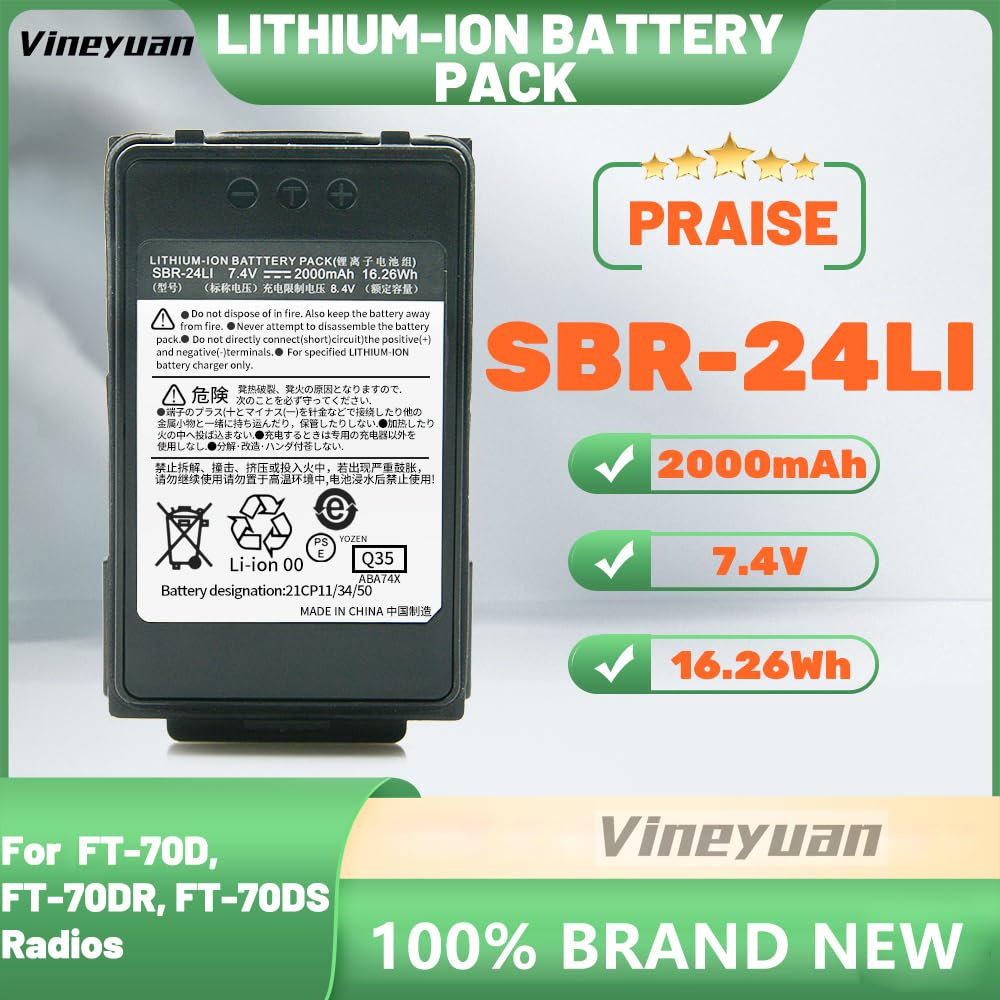 Batteria 7.4V 2000mAh SBR-24Li per FT-70D FT-70DR FT-70DS Radio Bidirezionali Batteria di ricambio agli ioni di litio