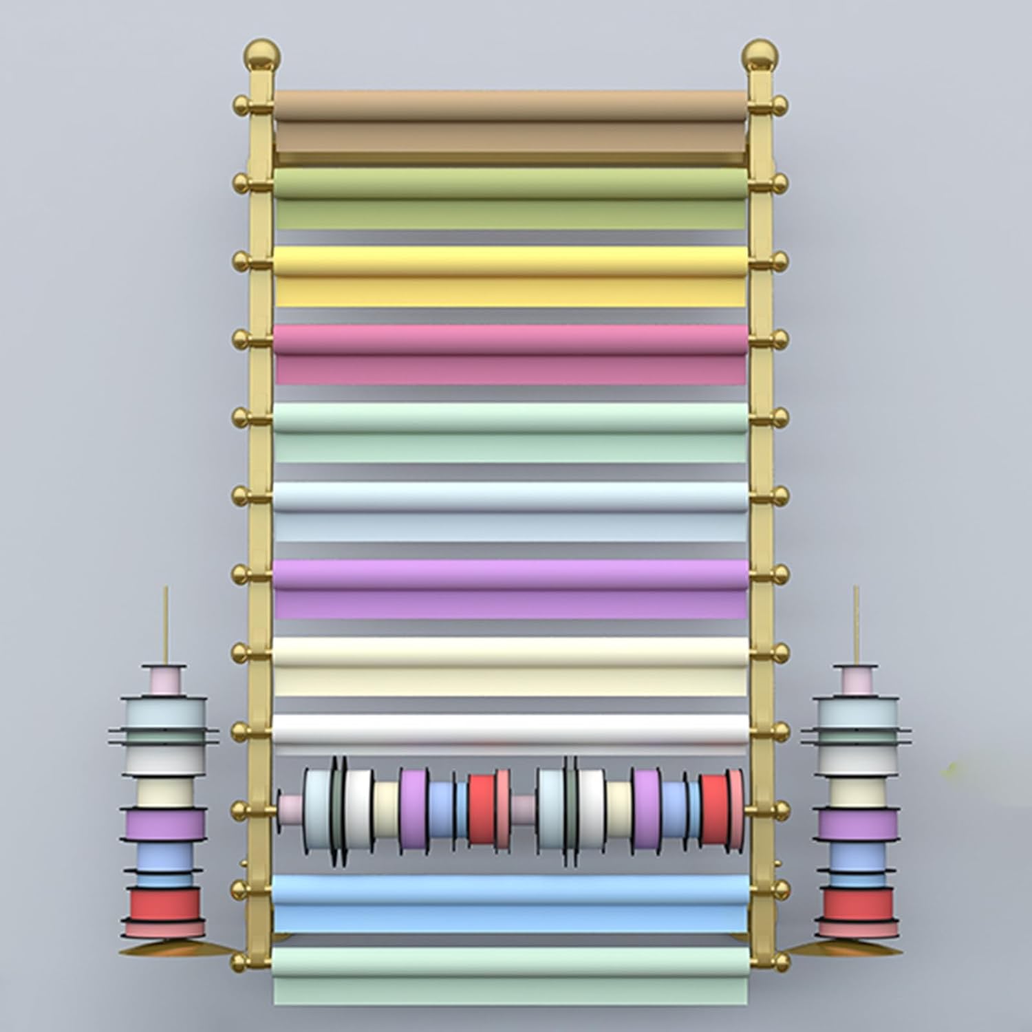 Ribbon Organizer Wall Mounted, 12-Layer Wrapping Paper Ribbon Display Rack for Flower Shop, Retail Stores, Craft Room, Metal Scarf Holder Tie Belt to(Gold-LxH 70x120cm/27.5x47.2in