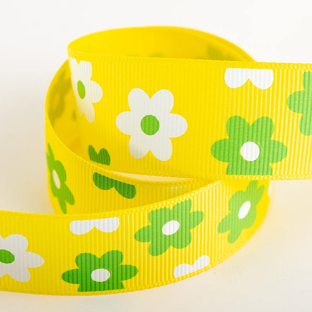 Italian Options Daisy Yellow Yellow Daisy Floral Grosgrain Ribbon - 25Mm X 10 Metres
