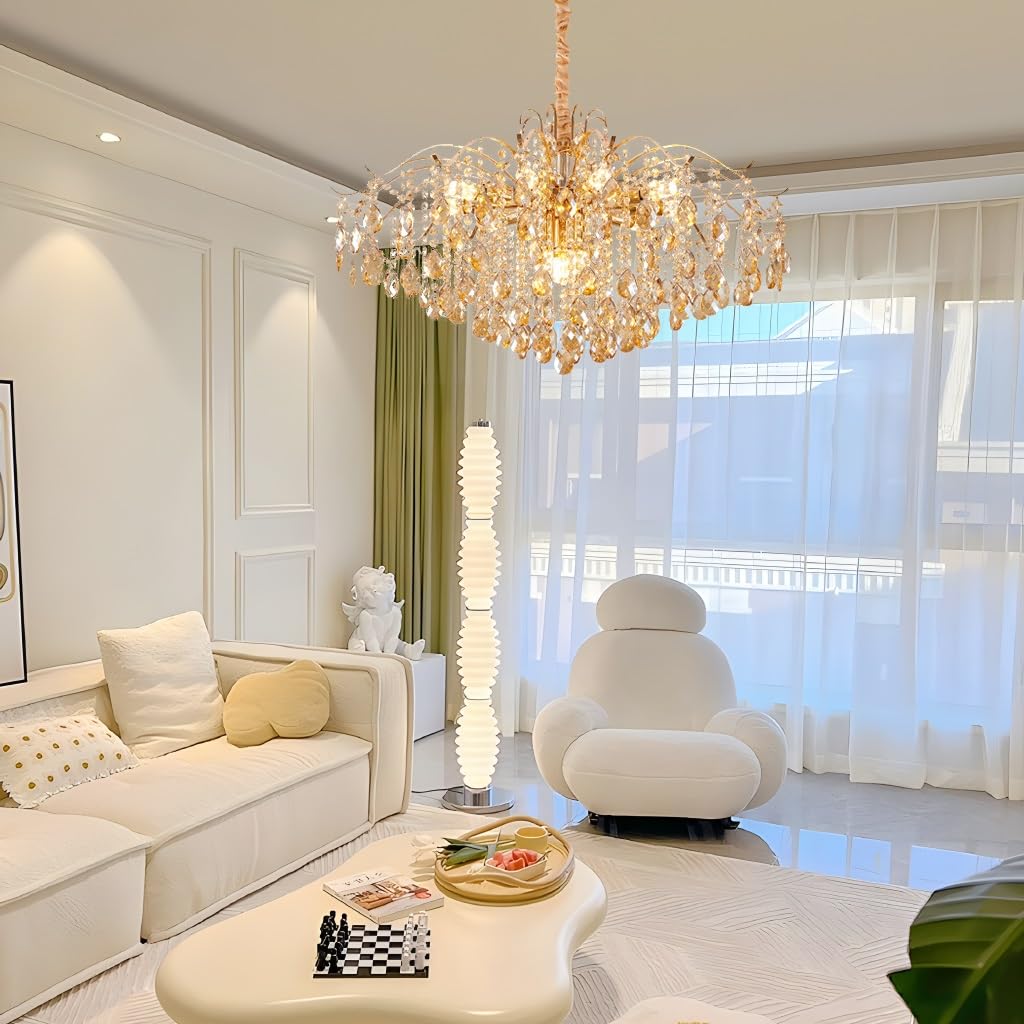 Kristall Gold Kronleuchte Moderne Pendelleuchte, Kristall Lampenschirm Hängelampe Für Lampe Wohnzimmer Esszimmer, Pendellampe Mit E14 Lüster Für Schlafzimmer Küche Villa, Deckenleuchte(80CM)