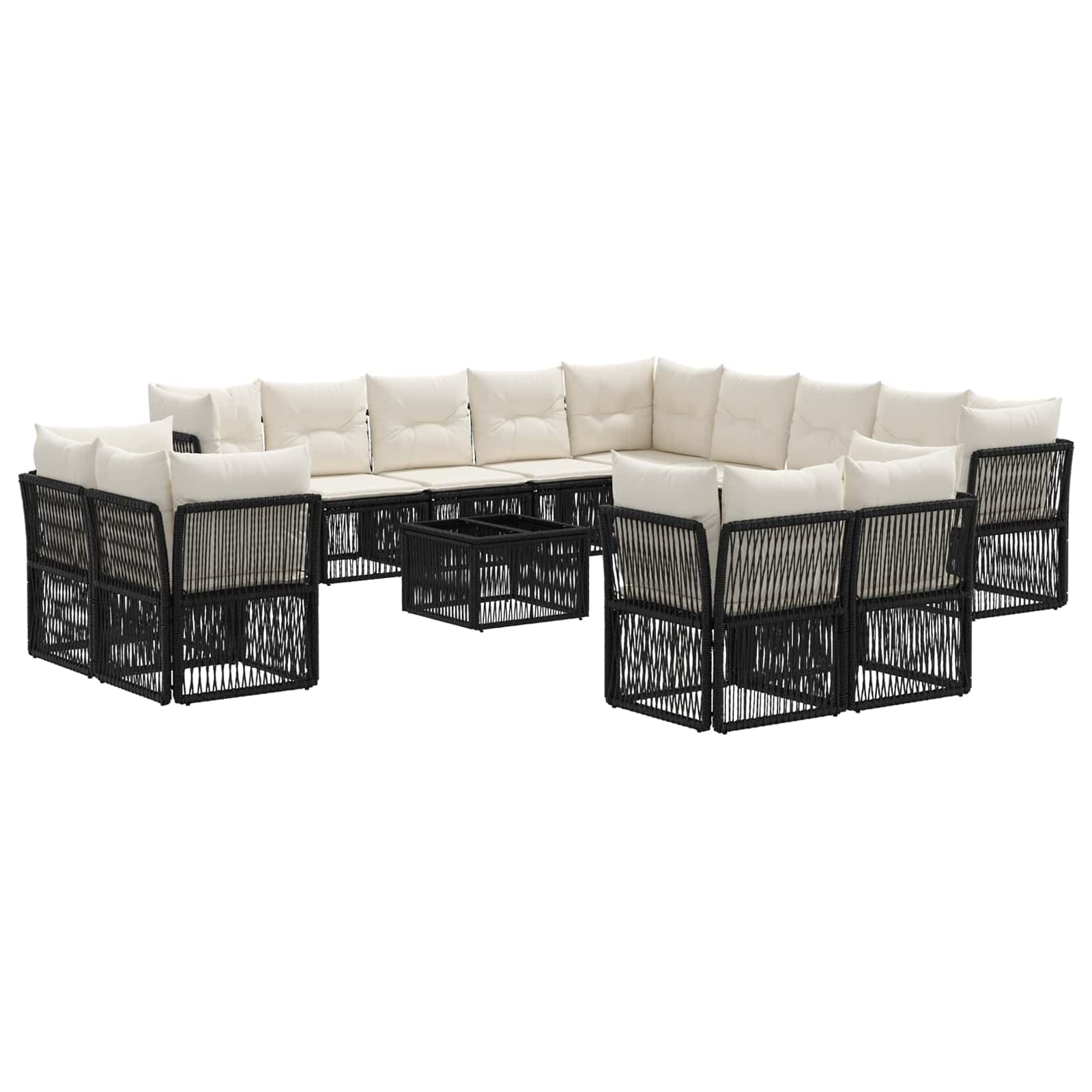 Set di divani da giardino in polyrattan, 14 pezzi, colore: nero | Gruppo di lounge modulare per terrazza e giardino in robusto rattan intrecciato con comodi cuscini.
