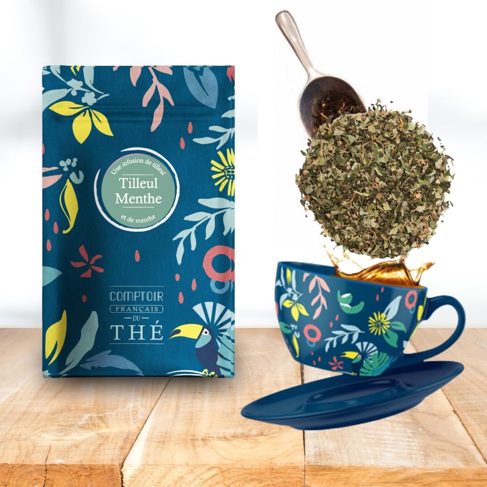 2x100g d'Infusion - Tilleul Menthe COMPTOIR FRANÇAIS DU THÉ | Notes de Tilleul et de Menthe - À déguster tout au long de la journée - Infusion en vrac, sachet zip refermable - thé de Noël