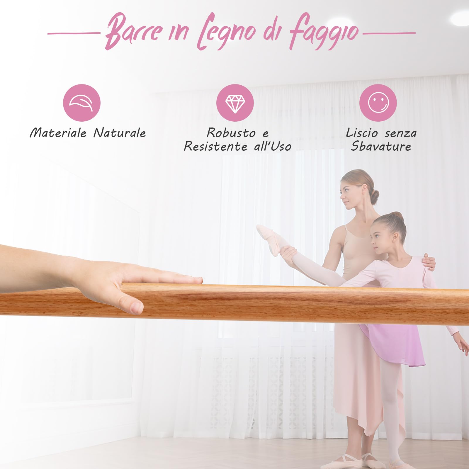 COSTWAY Sbarra Danza Classica Portatile per Bambini ed Adulti, Barra per Balletto Regolabile in Altezza per Stretching, Danza Classica e Allenamento, Ideale per Palestra e Casa