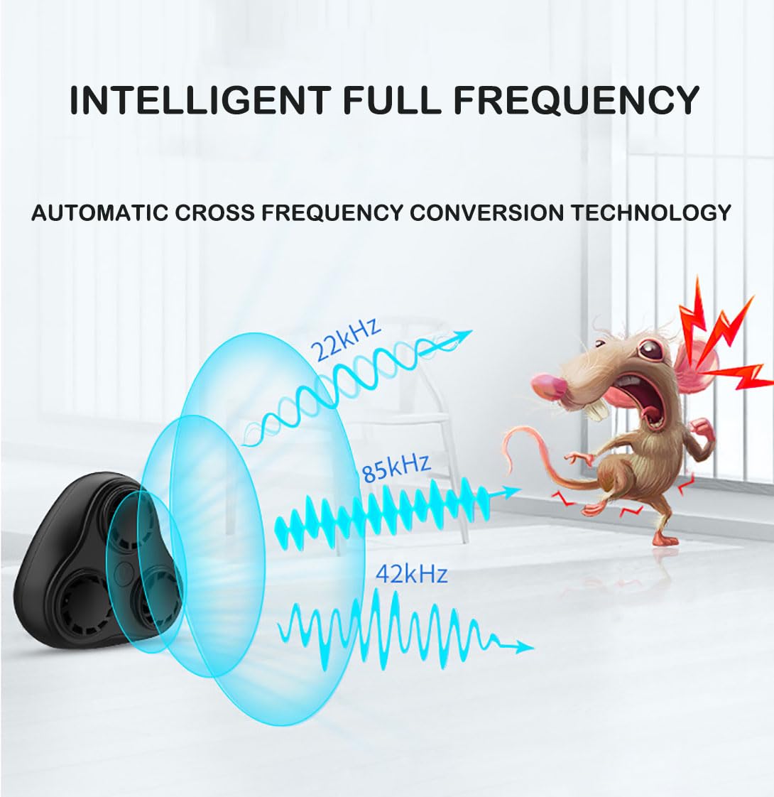 Repelente ultrasónico de ratones enchufable, fortalece 3 altavoces ultrasónicos, potencia de 8 W, cobertura completa, control electrónico de insectos para ratas, arañas, mosquitos, ratones,