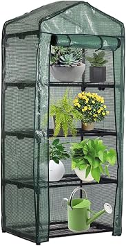 دفيئة صغيرة مكونة من 4 طبقات - غطاء بديل للحديقة 63 H x 27 L x 19 W - مع باب بسحاب قابل للطي، غطاء دفيئة شفاف مقاوم للماء للنباتات والزهور والخضروات