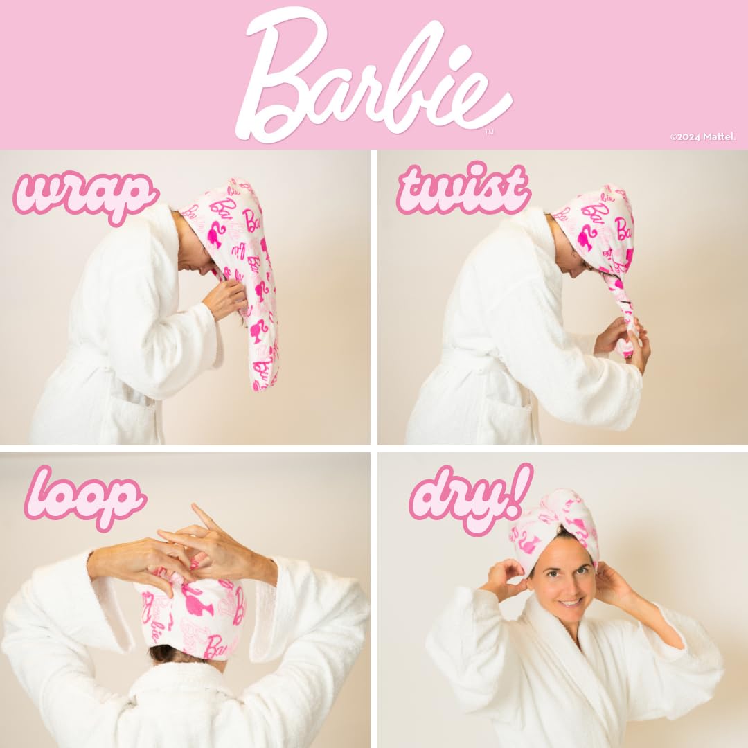 Franco Barbie Mikrofaser-Haarhandtuch, Turban für Bad/Schönheit/Reisen, für glattes, gewelltes und lockiges Haar, offizielles Lizenzprodukt, 2 Stück