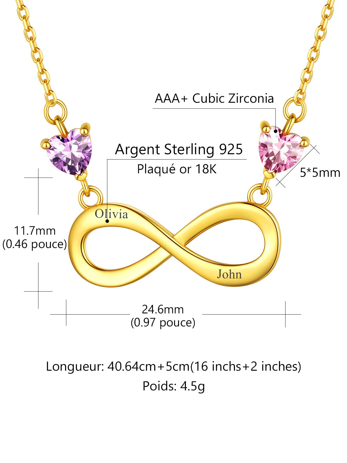 Custom4U Collier Infini Femme Argent 925 1-2 Prénoms Personnalisé, Pendentif Prénom Gravure Infinity Amour,Bijoux Original Maman,Femme,Fille (Boîte Cadeau)