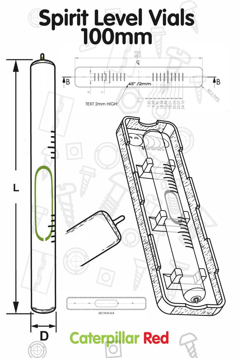 Ersatz-Glaslibelle für Wasserwaage, mit Spitze, 100 mm x 9,5 mm - klar