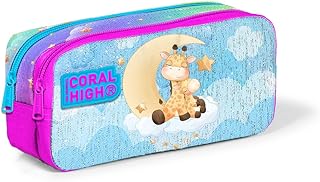 مقلمة للأقلام الرصاص بجيبين بنمط زرافة للأطفال من كورال هاي، لون أزرق ووردي