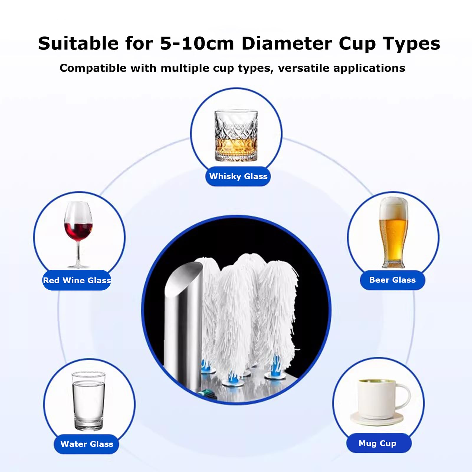 Pulidor de copas de vino, limpiador de acero inoxidable con 5 cepillos giratorios para bares, restaurantes y uso doméstico