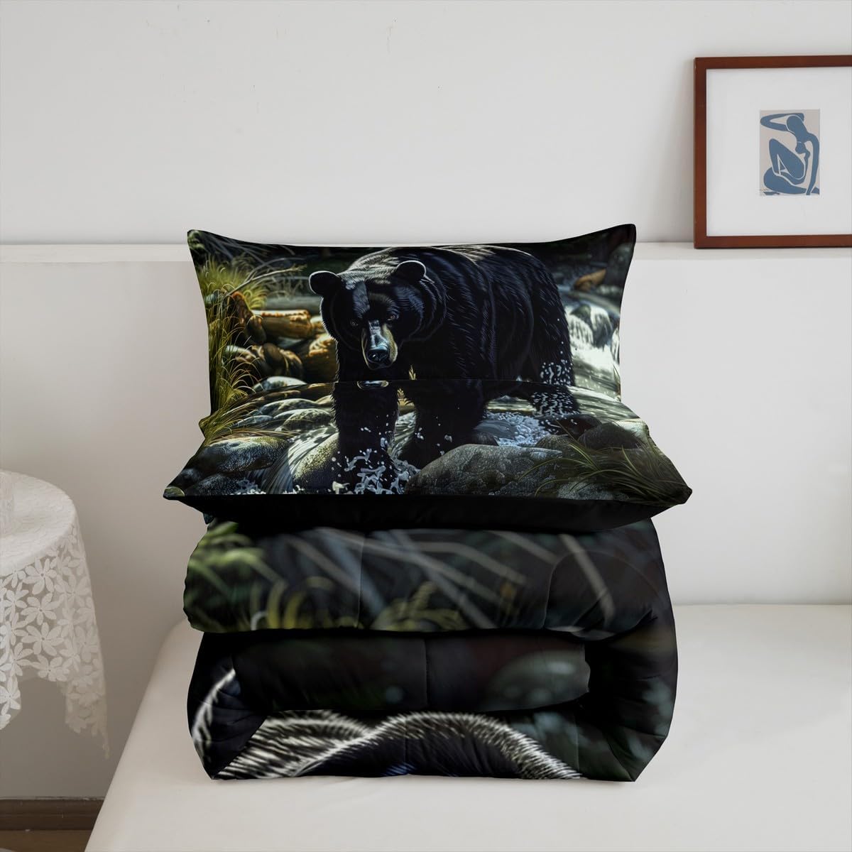 jejeloiu Brown Bear Comforter Set All Season Wild Animal Bedding Set with 2 Pillow Cases Rustic Cabin Country Microfiber Kids Queen Bedclothes Nature Wildlife Bear Bedroom Decor Duvet Quilt