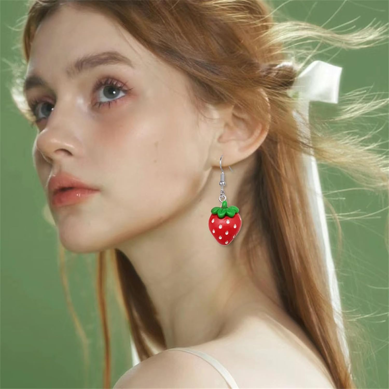coadipress Strawberry Drop Dangle Earrings for Women Lifelike Simulated Strawberry Earrings Cute Red Resin Fruit Drop Earring - Image 5