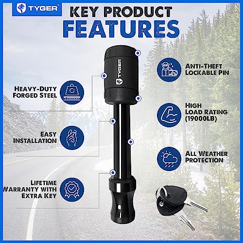 Tyger Auto Solid Hitch Lock Pin With Locking Key - 5/8 Inch Pin Holes On 2 Inch Receivers | Class Iii Iv V | 19,000 Lb Load Rating | Tg-Hl3U001B | Weatherproof Anti-Theft #TOP3