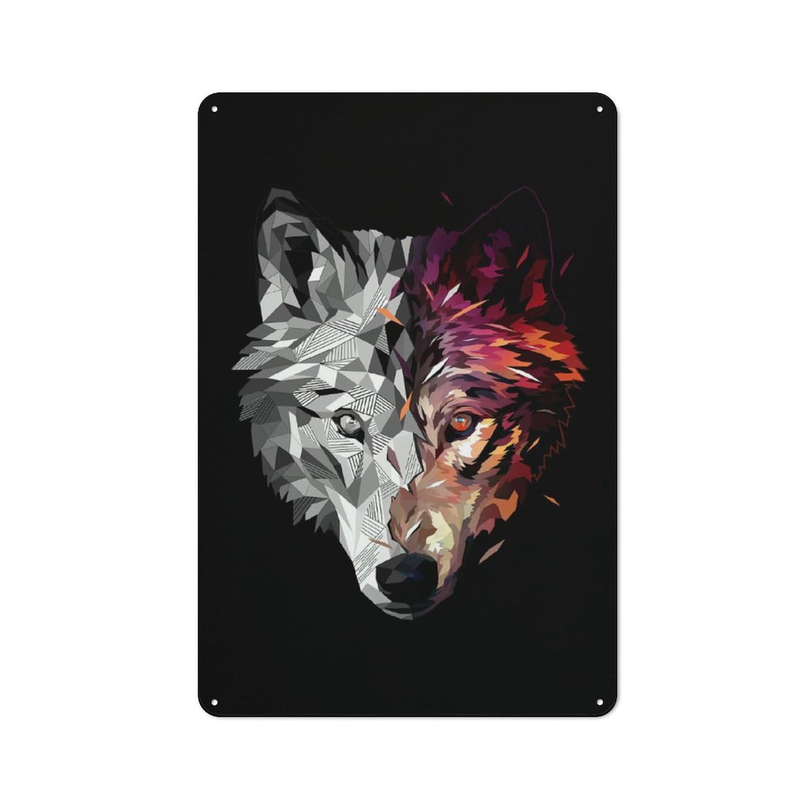 Junmoney Wolf Low Poly Abstract Rustic Tin Sign 30X20cm Featuring For Bar Or Restaurant, A Housewarming Gift For Bar Decor Enthusiasts
