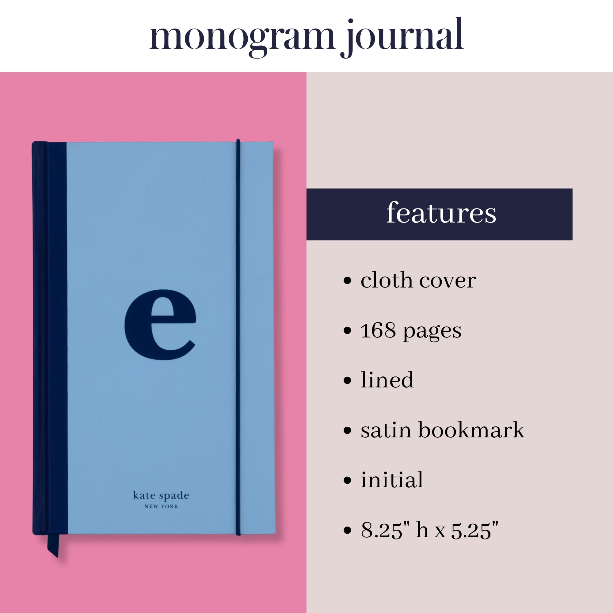 kate spade new york Just Mine Notebook Journal, Monogram Cloth Hardcover Journal, 8.25" x 5.25", Diary Includes 168 Lined Pages, (E) - Image 3
