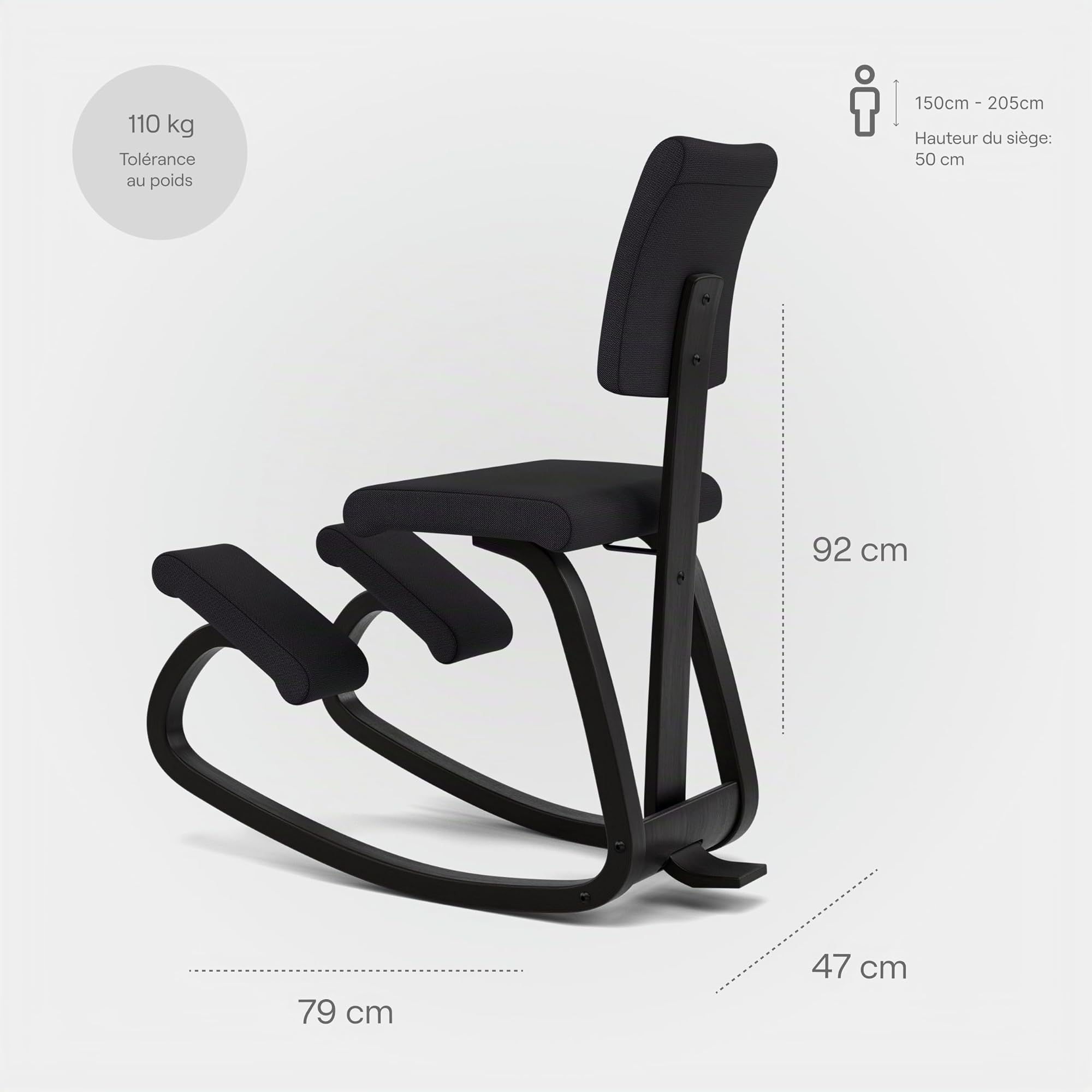Varier Variable Plus Chaise Ergonomique à Genoux avec Dossier Noir/Noir – Chaise de Bureau Design Favorisant Le Mouvement, Posture Active et Confort – Garantie Qualité 10 Ans