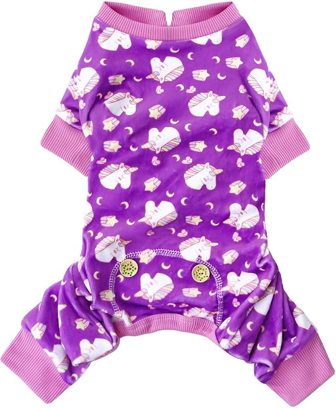 Pijama para Cães Pequenos em Veludo Macio com Estampa de Unicórnio KYEESE – Roxo, Tamanho L