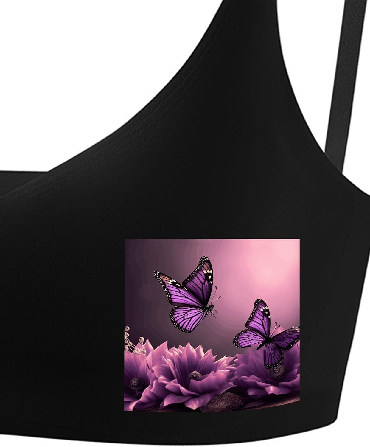 3D Flowers and Purple Butterfly Bra with Adjustable Straps, Coverage Bralette, Women Seamless Bra, Push Up Wireless Bras Medium