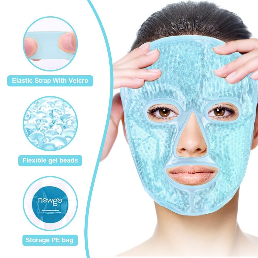 Aezta Premium Blue Ice Face Mask for Cooling Therapy β Reusable Gel Bead Facial Mask for Puffiness, Stress Relief & Relaxation | Hot & Cold Therapy, Soft Adjustable Strap, Home Spa Skin Refreshing Mask 4